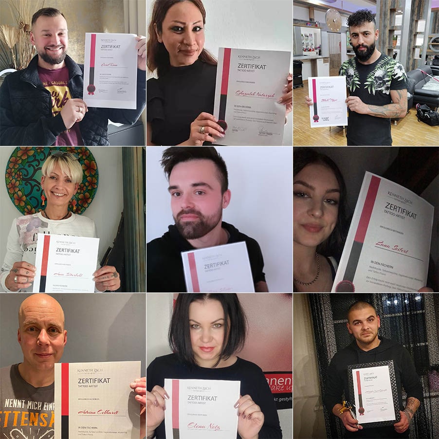 Erfolgreich zertifizierte Absolventen der Tattoo Ausbildung
